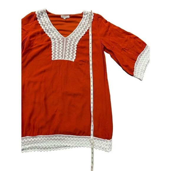 NWOT Entro Long Sleeve Dress Lace Trim Rust Orange Small - Picture 9 of 11